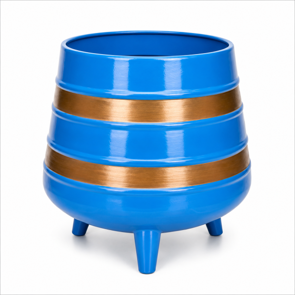 Blue Decorative Barrel Planter Pot with Legs