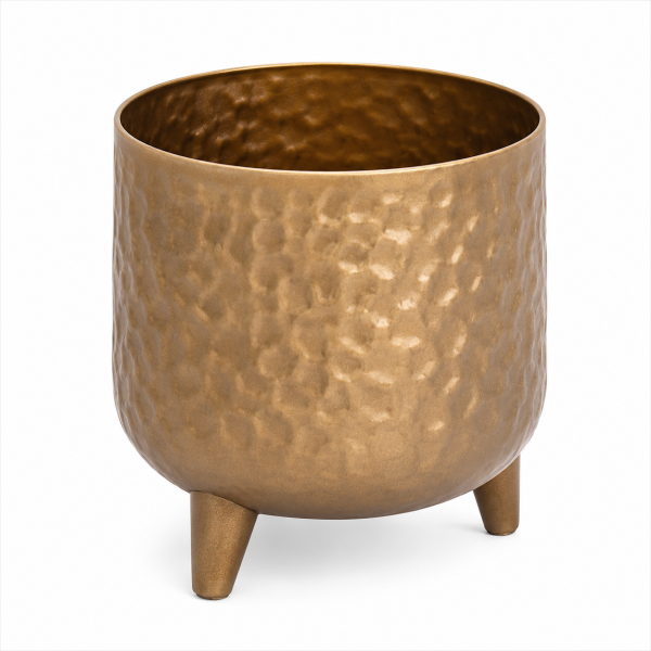 Hammered Gold Metal Planter Pot with Stand