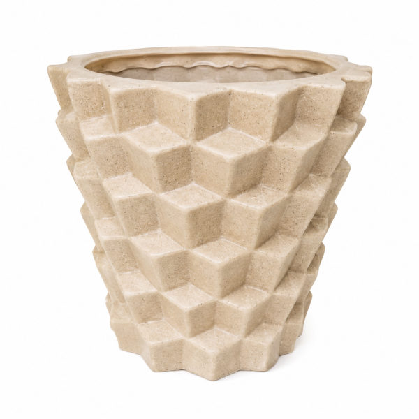 Beige Geometric Textured Ceramic Planter